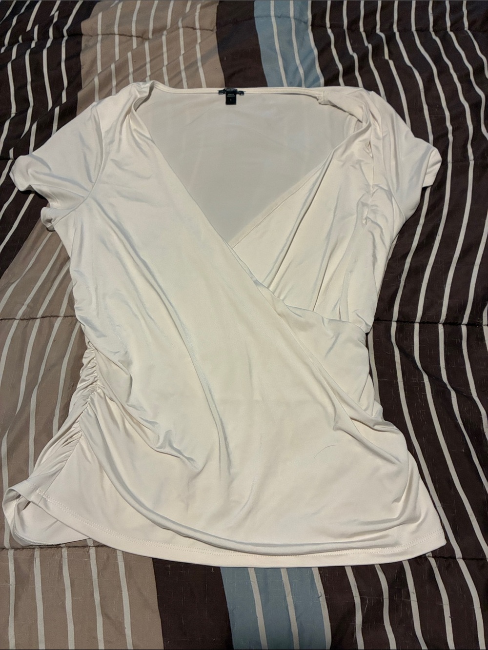 Express Cream Faux-Wrap Short Sleeve Blouse